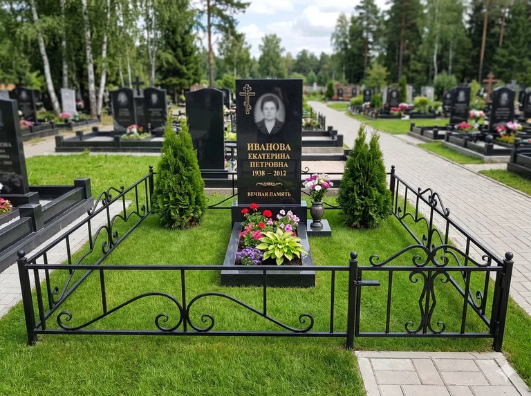 Зелёный газон на могильном участке в Екатеринбурге