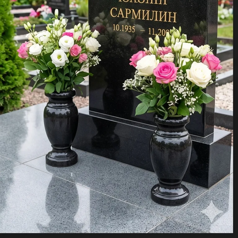 Гранитные вазы для цветов на участке в Екатеринбурге