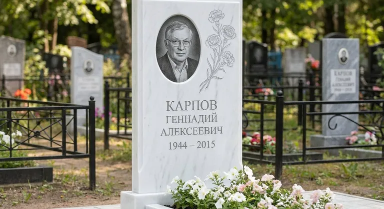 Памятник с гравировкой гвоздик — выполненная работа «Карпов» в Екатеринбурге