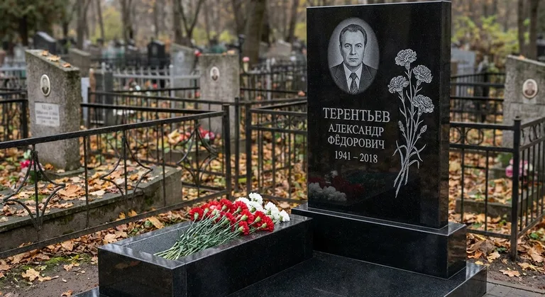 Памятник с гравировкой гвоздик — выполненная работа «Терентьев» в Екатеринбурге