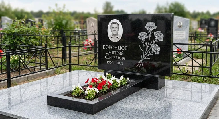 Памятник с гравировкой гвоздик — выполненная работа «Воронцов» в Екатеринбурге