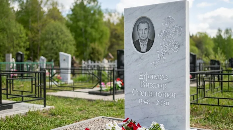 Памятник с гравировкой гвоздик — выполненная работа «Ефимов» в Екатеринбурге