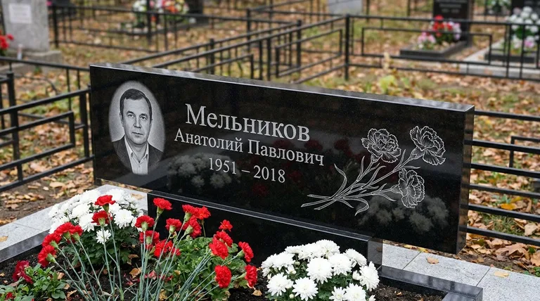 Памятник с гравировкой гвоздик — выполненная работа «Мельников» в Екатеринбурге