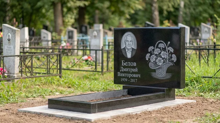 Памятник с гравировкой гвоздик — выполненная работа «Белов» в Екатеринбурге
