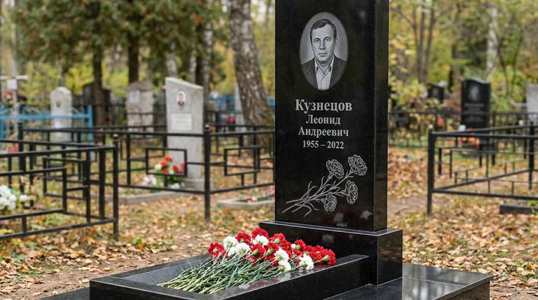 Памятник с гравировкой гвоздик — выполненная работа «Кузнецов» в Екатеринбурге