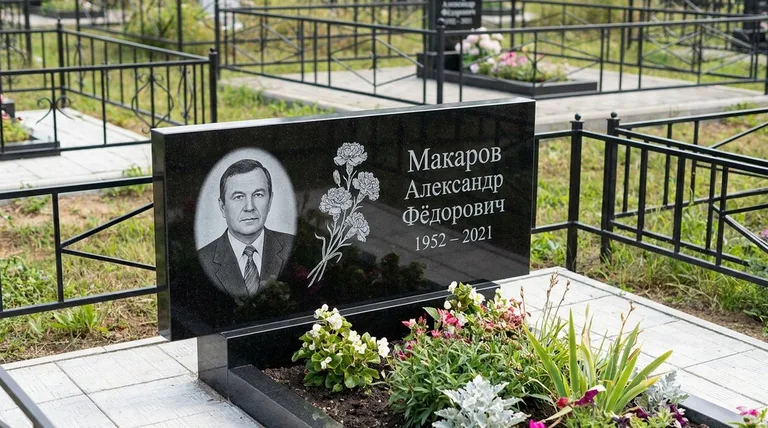 Памятник с гравировкой гвоздик — выполненная работа «Макаров» в Екатеринбурге