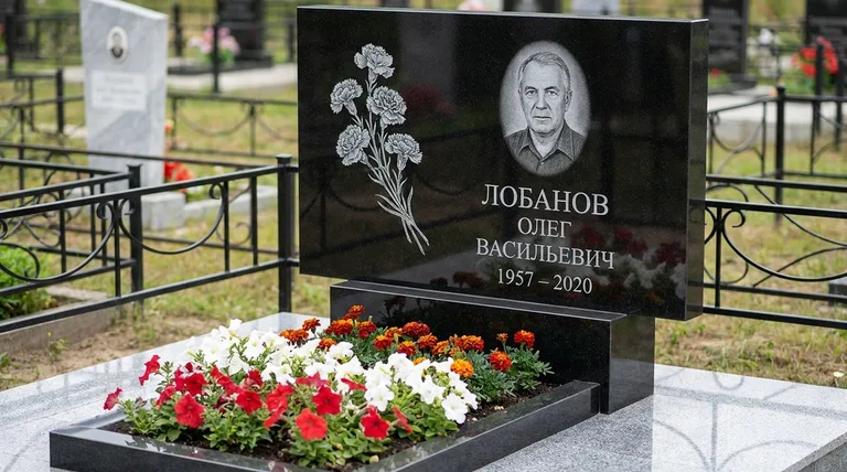 Памятник с гравировкой гвоздик — выполненная работа «Лобанов» в Екатеринбурге