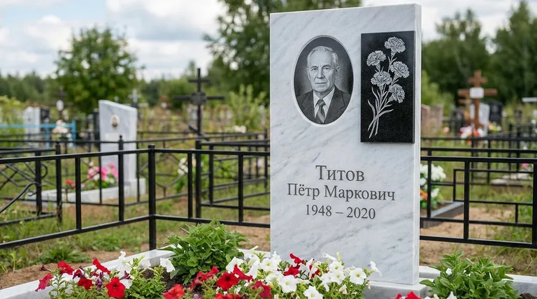 Памятник с гравировкой гвоздик — выполненная работа «Титов» в Екатеринбурге