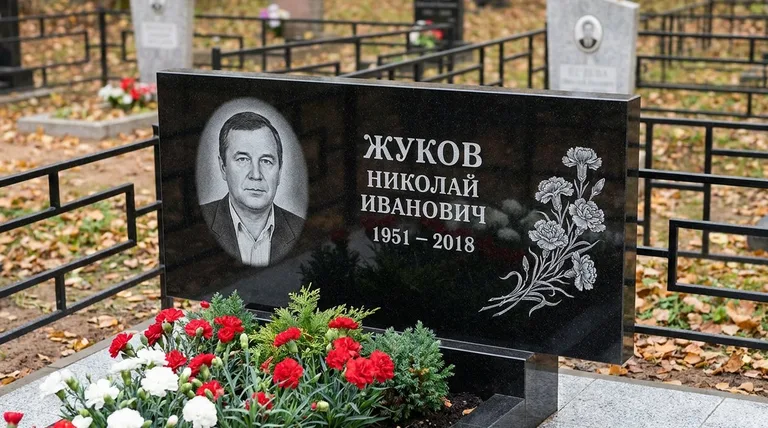 Памятник с гравировкой гвоздик — выполненная работа «Жуков» в Екатеринбурге