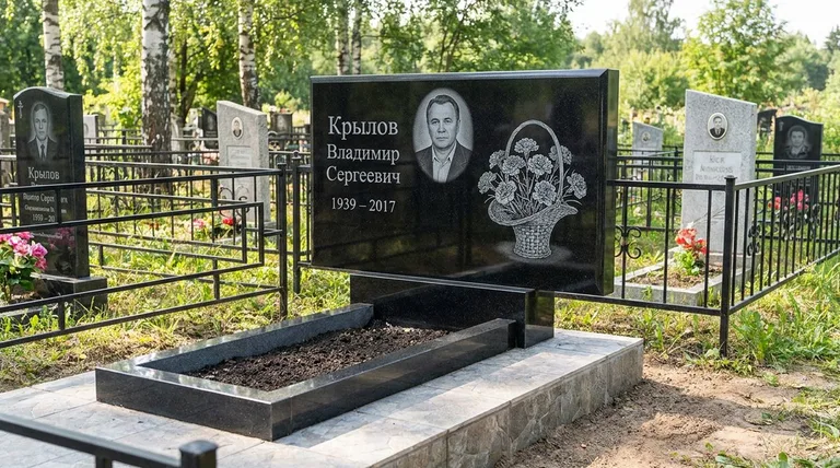 Памятник с гравировкой гвоздик — выполненная работа «Крылов» в Екатеринбурге