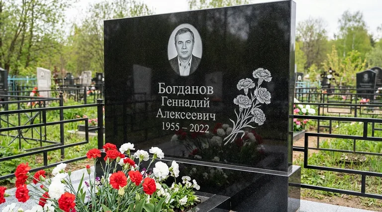 Памятник с гравировкой гвоздик — выполненная работа «Богданов» в Екатеринбурге