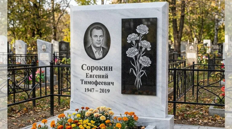 Памятник с гравировкой гвоздик — выполненная работа «Сорокин» в Екатеринбурге