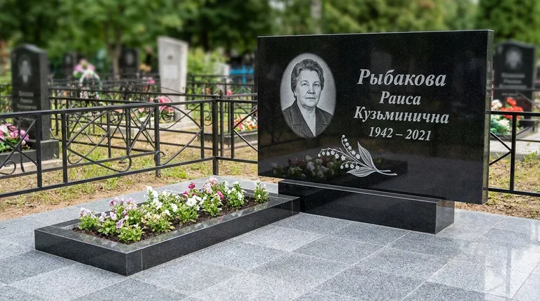 Памятник с гравировкой ландышей — выполненная работа «Рыбакова» в Екатеринбурге