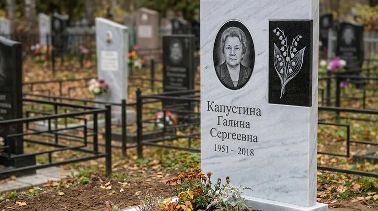 Памятник с гравировкой ландышей — выполненная работа «Капустина» в Екатеринбурге