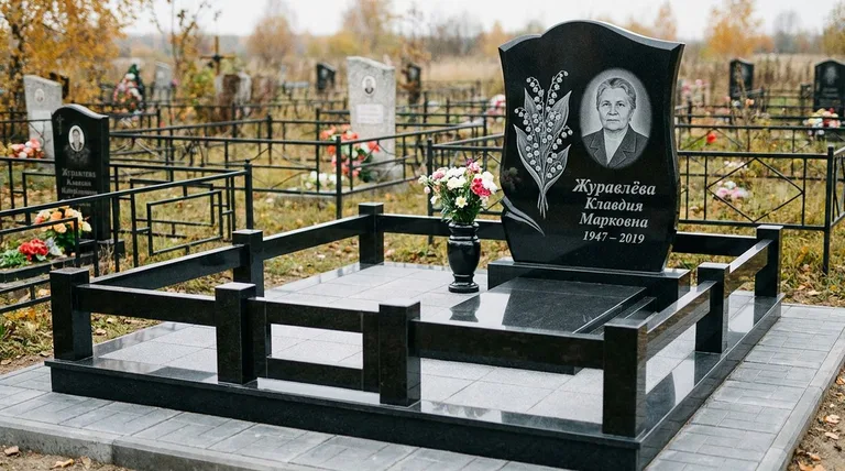 Памятник с гравировкой ландышей — выполненная работа «Журавлёва» в Екатеринбурге