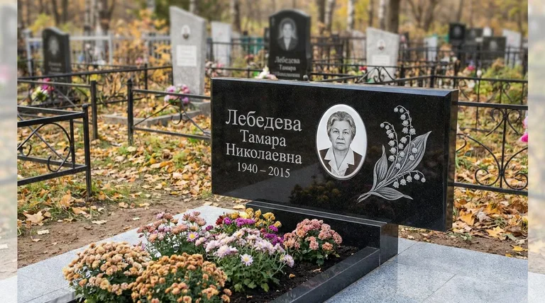 Памятник с гравировкой ландышей — выполненная работа «Лебедева» в Екатеринбурге