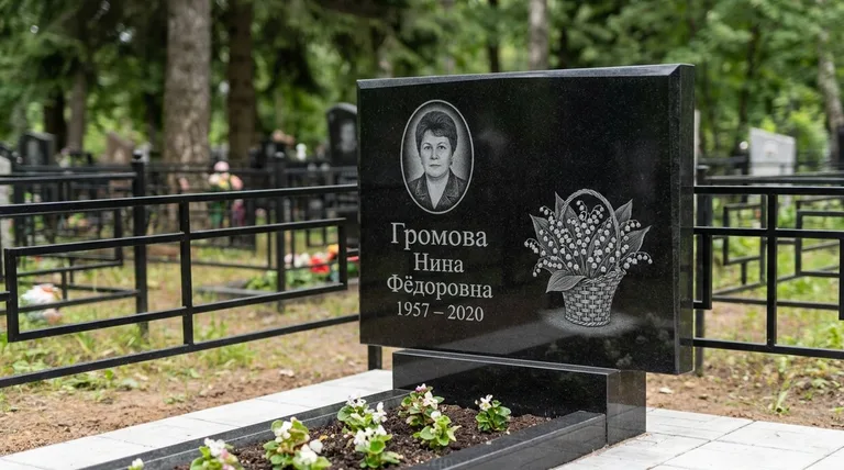 Памятник с гравировкой ландышей — выполненная работа «Громова» в Екатеринбурге