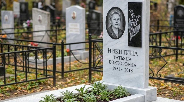 Памятник с гравировкой ландышей — выполненная работа «Никитина» в Екатеринбурге