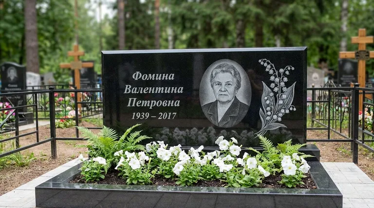 Памятник с гравировкой ландышей — выполненная работа «Фомина» в Екатеринбурге