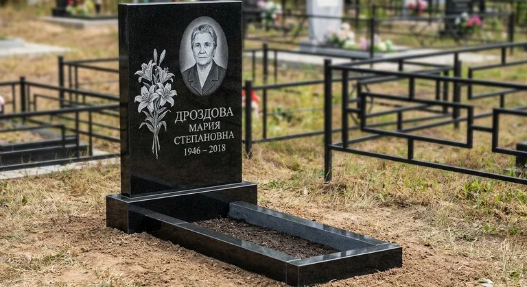 Памятник с гравировкой лилий — выполненная работа «Дроздова» в Екатеринбурге