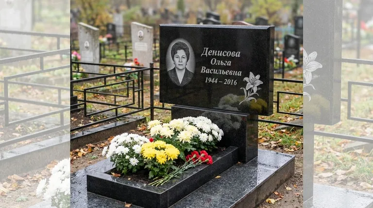 Памятник с гравировкой лилий — выполненная работа «Денисова» в Екатеринбурге