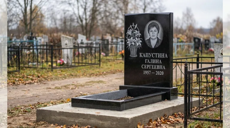 Памятник с гравировкой лилий — выполненная работа «Капустина» в Екатеринбурге