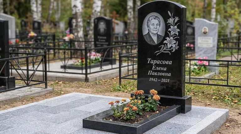 Памятник с гравировкой лилий — выполненная работа «Тарасова» в Екатеринбурге