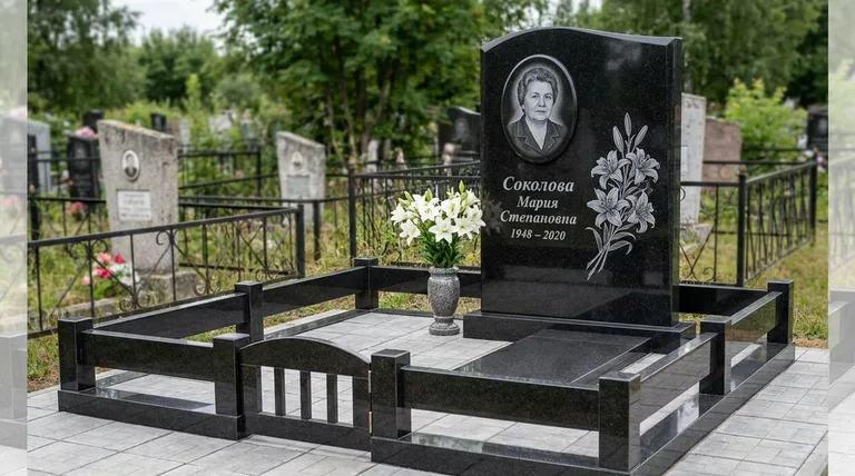 Памятник с гравировкой лилий — выполненная работа «Соколова» в Екатеринбурге