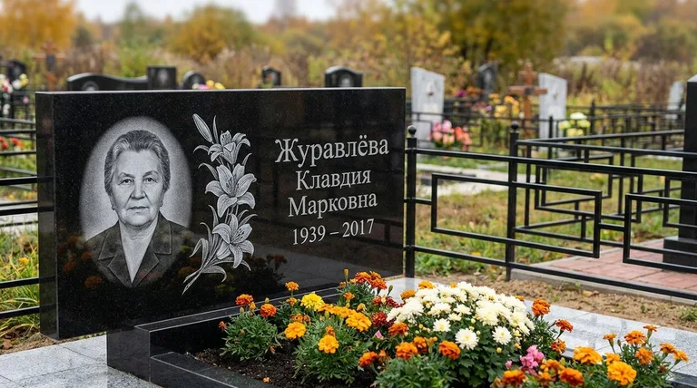 Памятник с гравировкой лилий — выполненная работа «Журавлёва» в Екатеринбурге