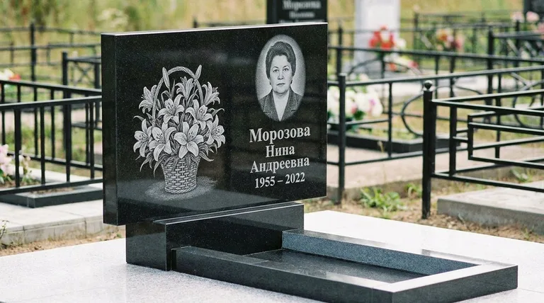 Памятник с гравировкой лилий — выполненная работа «Морозова» в Екатеринбурге