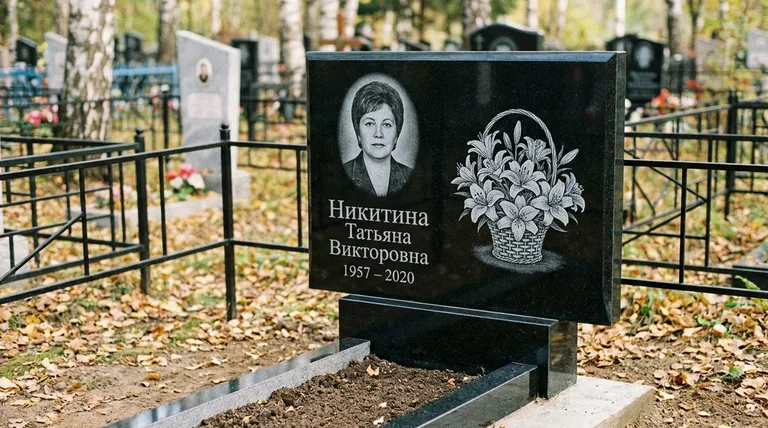 Памятник с гравировкой лилий — выполненная работа «Никитина» в Екатеринбурге