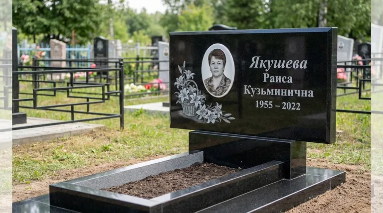 Памятник с гравировкой лилий — выполненная работа «Якушева» в Екатеринбурге