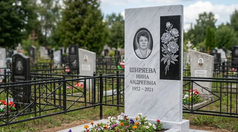 Памятник с гравировкой пионов — выполненная работа «Ширяева» в Екатеринбурге