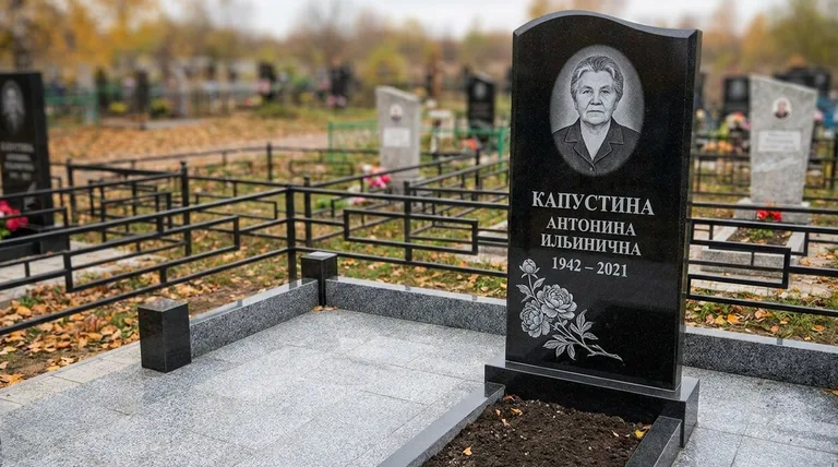 Памятник с гравировкой пионов — выполненная работа «Капустина» в Екатеринбурге