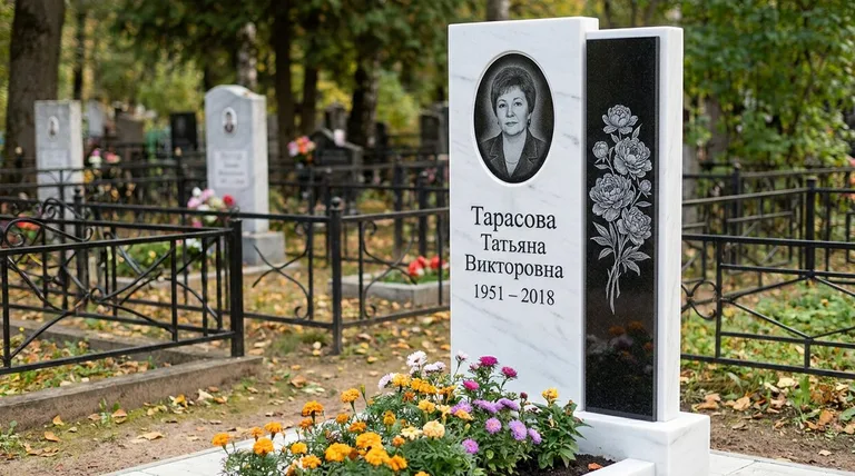 Памятник с гравировкой пионов — выполненная работа «Тарасова» в Екатеринбурге