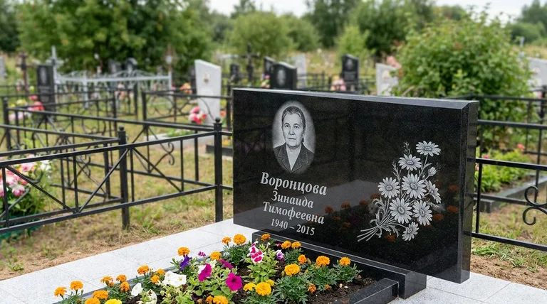 Памятник с гравировкой ромашек — выполненная работа «Воронцова» в Екатеринбурге