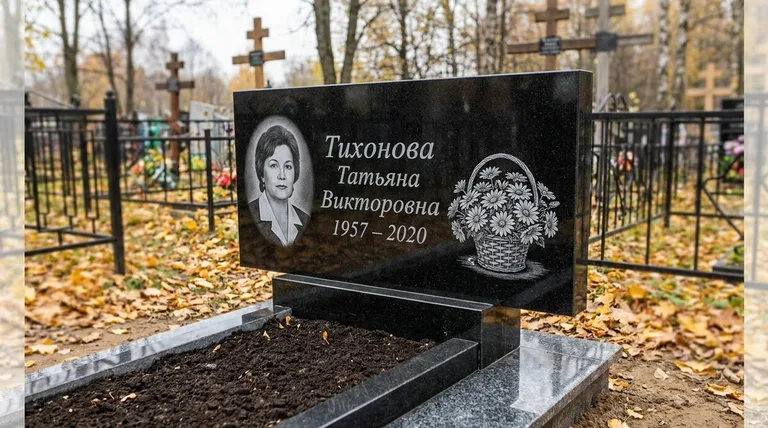 Памятник с гравировкой ромашек — выполненная работа «Тихонова» в Екатеринбурге