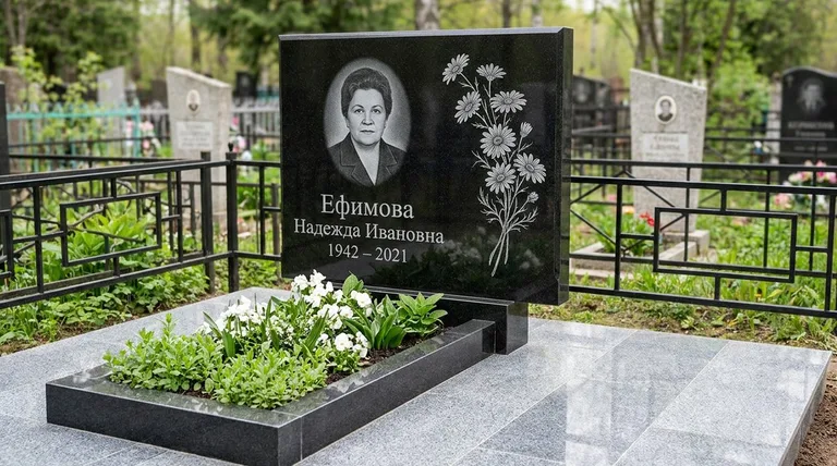 Памятник с гравировкой ромашек — выполненная работа «Ефимова» в Екатеринбурге