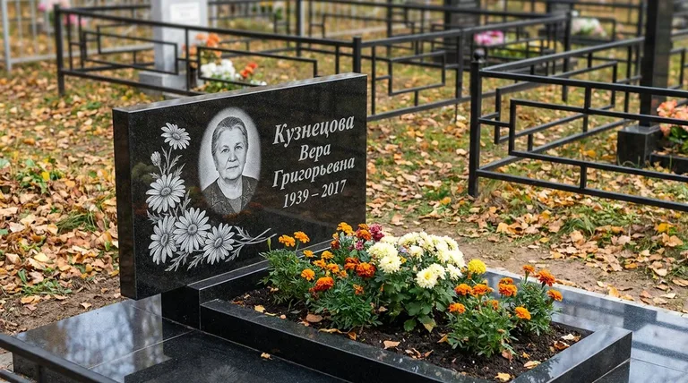 Памятник с гравировкой ромашек — выполненная работа «Кузнецова» в Екатеринбурге