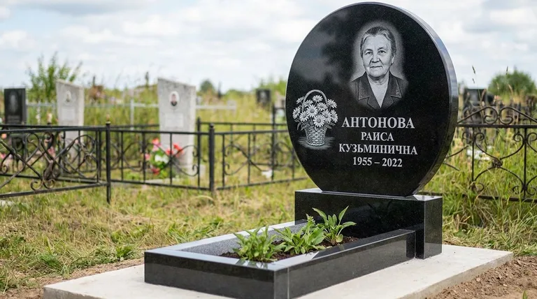 Памятник с гравировкой ромашек — выполненная работа «Антонова» в Екатеринбурге