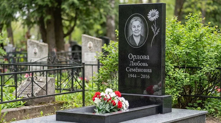 Памятник с гравировкой ромашек — выполненная работа «Орлова» в Екатеринбурге