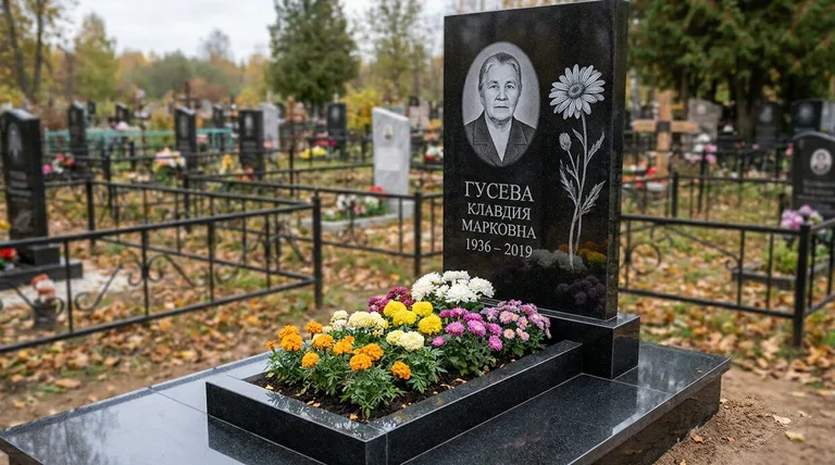 Памятник с гравировкой ромашек — выполненная работа «Гусева» в Екатеринбурге