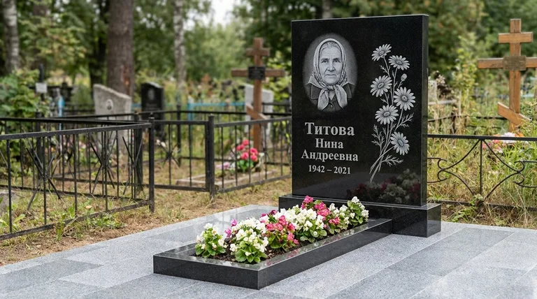 Памятник с гравировкой ромашек — выполненная работа «Титова» в Екатеринбурге