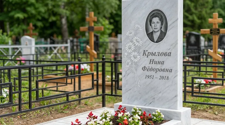 Памятник с гравировкой ромашек — выполненная работа «Крылова» в Екатеринбурге