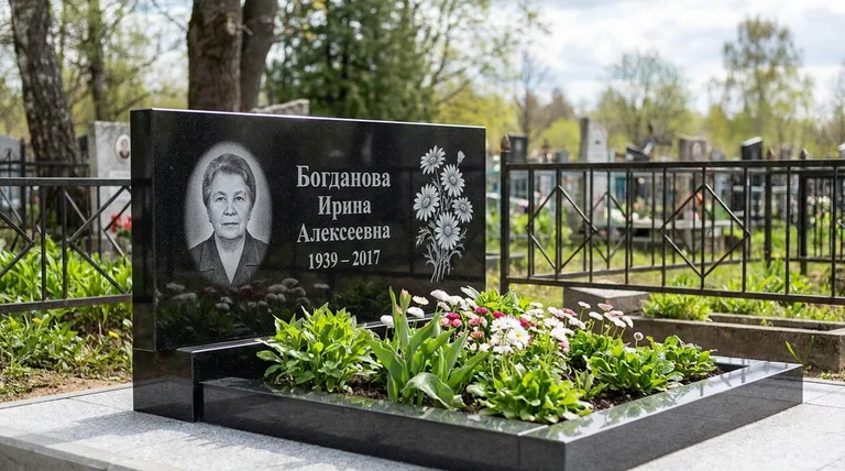 Памятник с гравировкой ромашек — выполненная работа «Богданова» в Екатеринбурге