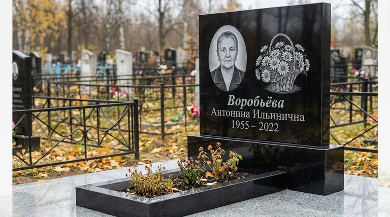 Памятник с гравировкой ромашек — выполненная работа «Воробьёва» в Екатеринбурге