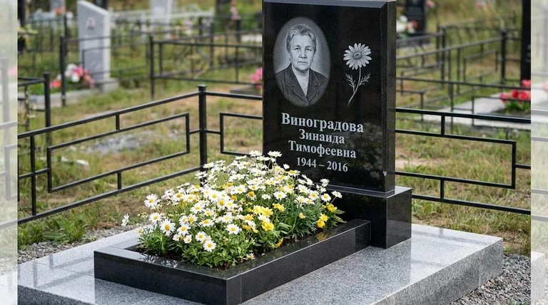 Памятник с гравировкой ромашек — выполненная работа «Виноградова» в Екатеринбурге