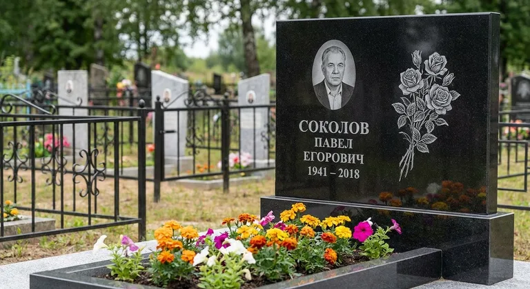 Памятник с гравировкой роз — выполненная работа «Соколов» в Екатеринбурге