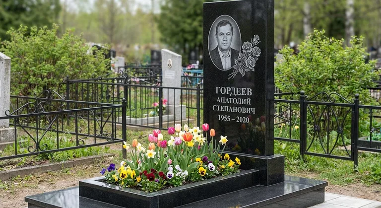 Памятник с гравировкой роз — выполненная работа «Гордеев» в Екатеринбурге