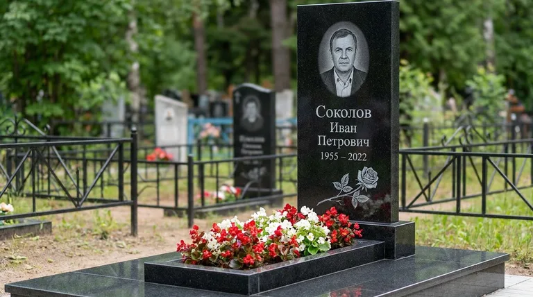 Памятник с гравировкой роз — выполненная работа «Соколов» в Екатеринбурге